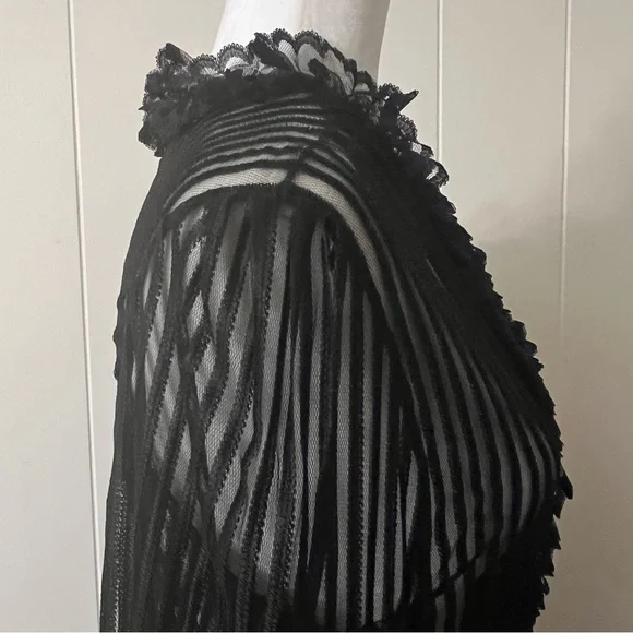 Vintage Jean Soudry France glamorous robe sheer black striped ruffles rare find - Picture 6 of 10